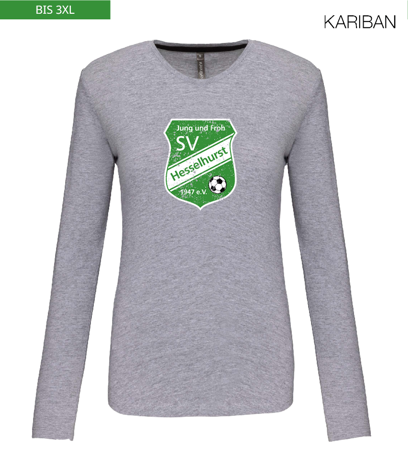 Kariban Damen Langarmshirt Oxford Grey "Uwe Frontprint"